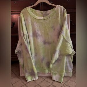 Free People green and purple tie dye inside out sweatshirt. M